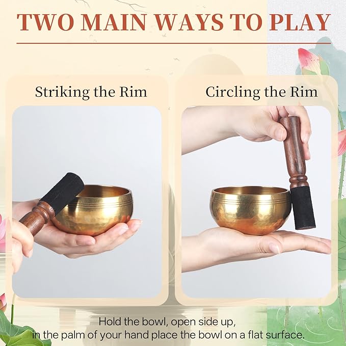 AKLOT HandMade Meditation Singing Bowl: Tibetan Sound Bowl Set with Pure Tone, Sound Bath Bowl with Cushion, Mallet, Spiritual Gift for Chakra Clearing, Healing, Yoga, Prayer, Relaxation (3.5 Inch)