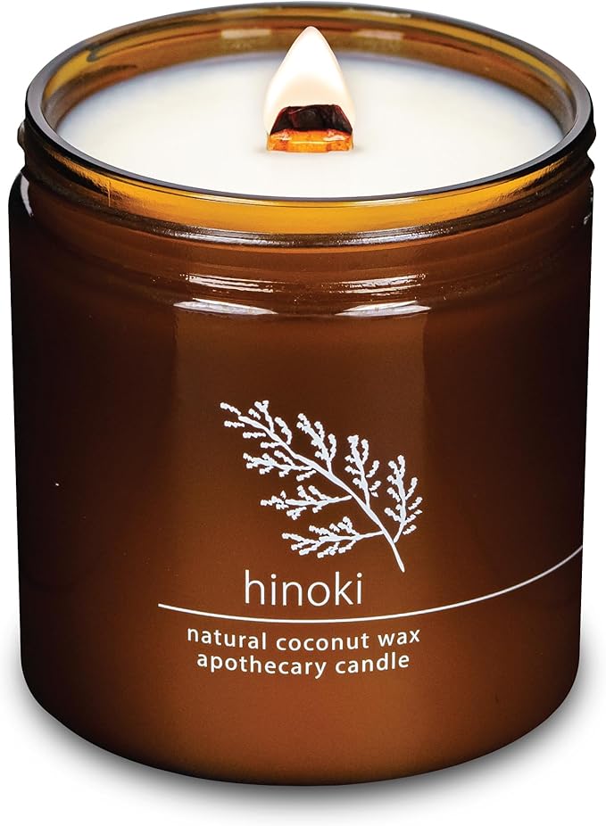 Hemlock Park Crackling Wood Wick Candle Handcrafted with Natural Coconut Wax (Large 16 oz, Hinoki) - Bloomnest