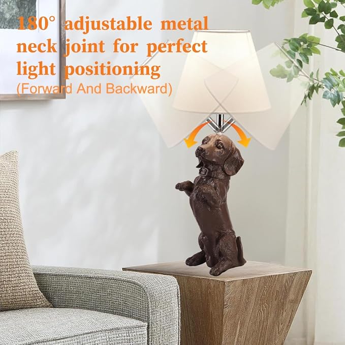 Dachshund Dog Table Lamp Cute Modern Resin Desk Lamp Creative Brown Puppy Nightstand Lamp for Living Room Bedroom Corner Kid’s Room Office - Bloomnest
