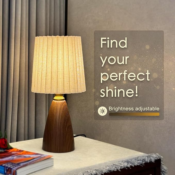 Small Pleated Table Lamp Set of 2 for Bedroom, Mini Bedside Lamps for Nightstand with Round Fabric Linen Shade, Dimmable Desk Lamp, Cute Table Lamps for Small Spaces for Living Room, Kids Room - Bloomnest