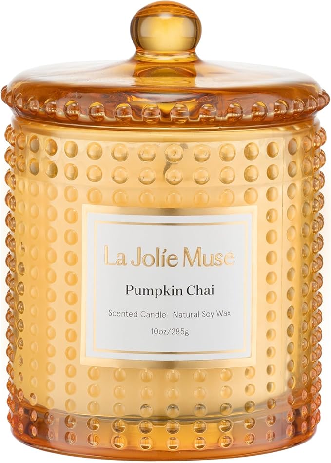 LA JOLIE MUSE Pumpkin Chai Candle| Spicy Chai & Vanilla | 10 oz Soy Wax Candle | 55 Hours Clean Burn | Elegant Home Décor & Hosting Gift - Bloomnest