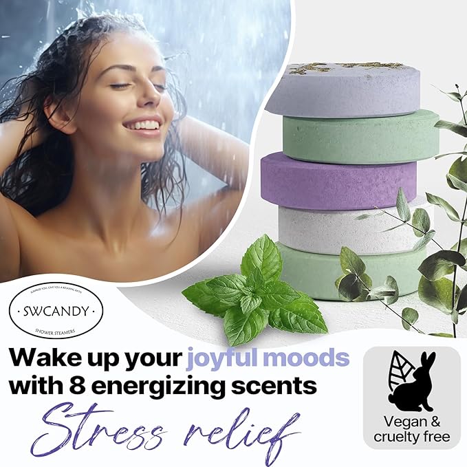 Shower Steamers Aromatherapy Birthday Gifts for Women - SWCANDY 8 Pcs Valentines Day Decorations, Her Mom Adults Men Him Teen Self Care with Natural Essential Oils Relaxation Home SPA Travel Holidays - Bloomnest