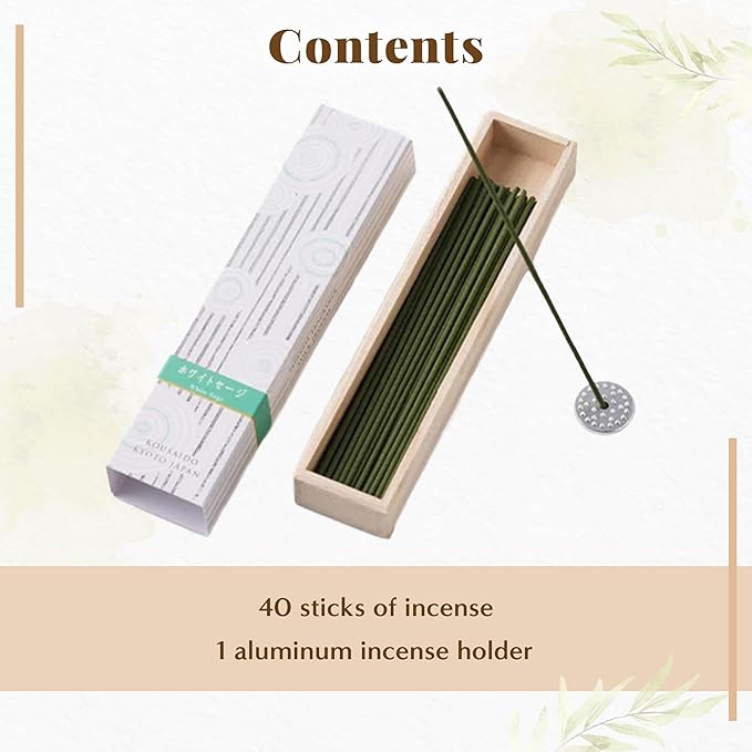 Hasegawa Hyakurakuko Premium Japanese Sandalwood Incense - Long Type, 40 Sticks with Aluminum Holder, 20-30 Min Burn Time, Made in Japan 線香 百楽香 (White Sage) %E3%81%AF%E3%81%9B%E3%81%8C%E3%82%8F%EF%BC%88Hasegawa%EF%BC%89