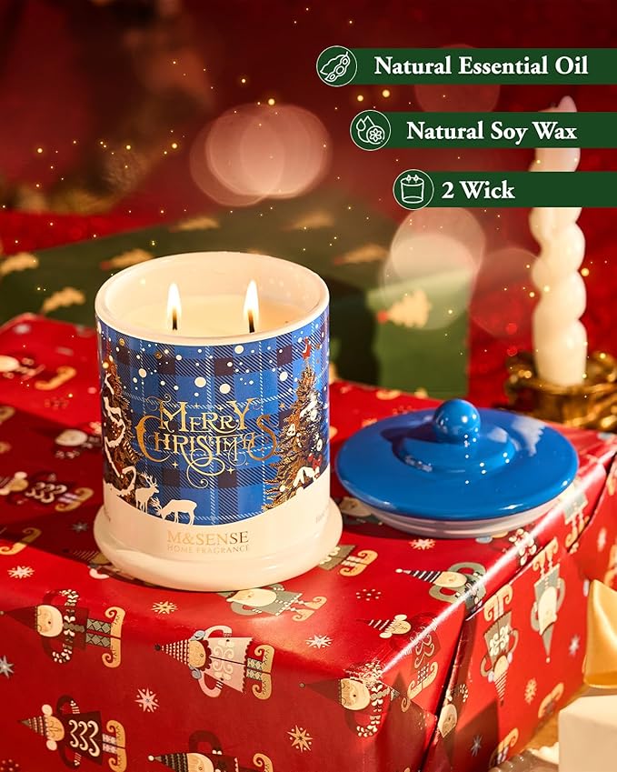 M&SENSE 2 Wick Winter Snowflake Scented Candle, Soy Wax Non Toxic Jar Candle,2 Wick 12.7oz 75 Hour Long Lasting Slow Burning,Christmas Candles, Christmas Home Decor - Bloomnest