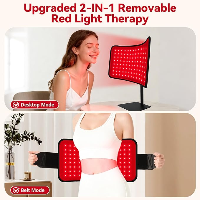 Red Light Therapy for Face Body, 2-in-1 Red Light Panel Device with Belt, 660nm & 850nm Near Infrared Light Therapy Lamp with Remote Control, 5 Adjustable Brightness & Timer, Gift for Women Men Puroth
