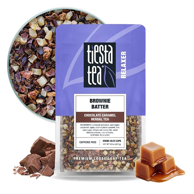 Tiesta Tea Brownie Batter, Premium Loose Leaf, Chocolate Caramel Herbal Tea Blends, Non-Caffeinated Herbal Drink, Real Fruit, Herbs, Spices, Hot or Iced Brew Up to 20-25 Cups, 3oz Resealable Pouch - Bloomnest