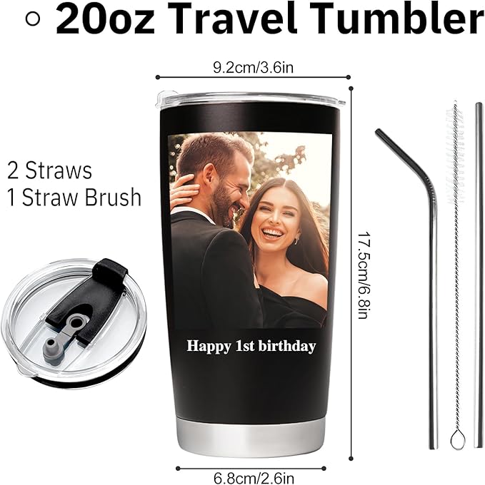 Personalized Tumbler with Pictures Text, Custom Photo Stainless Steel Coffee Tumbler, Coffee Travel Cup Mug 20 Oz Custom Gifts for Fathers Day Christmas Birthday for Dad Mom Kids - Bloomnest