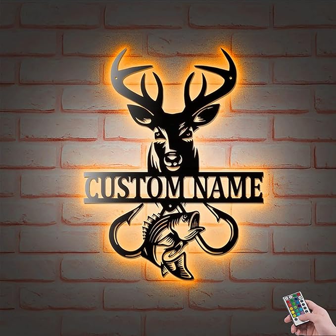 Lovely POD Personalized Hunting Metal Sign, Hunting Art, Custom Deer Bow Hunting Wall Art with LED Lights, Personalized Hunter Name Sign Decoration for Living Room, Hunting Deer Home Décor - Bloomnest