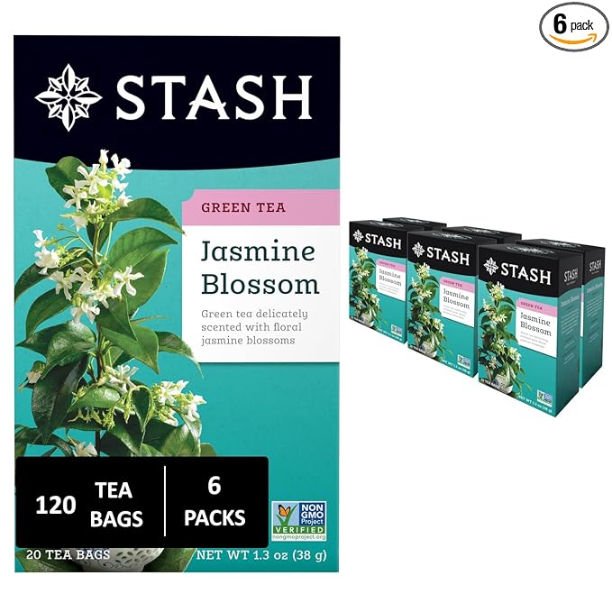 Stash Tea Jasmine Blossom Green Tea - Caffeinated, Non-GMO Project Verified Premium Tea with No Artificial Ingredients, 20 Count (Pack of 6) - 120 Bags Total - Bloomnest