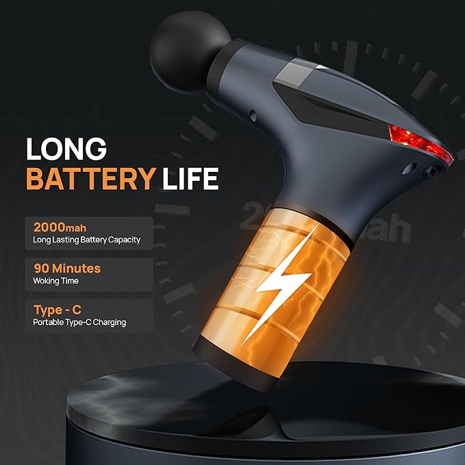Massage Gun Deep Tissue with Muscle Massager Belt for Relaxation with Extended Handle 3-In-1 Back Massager for Pain Relief, 12 Speed Levels & 4 Replaceable Heads for Athletes, Gym Recovery and Seniors - Bloomnest