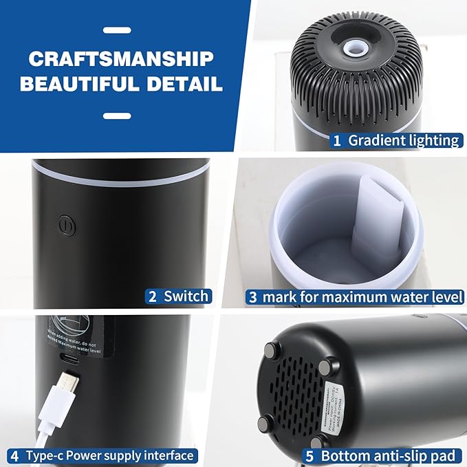 Car Humidifier Aromatherapy Essential Oil Diffuser USB Mist Mini Portable for Home Office Bedroom, 100ML, Black - Bloomnest