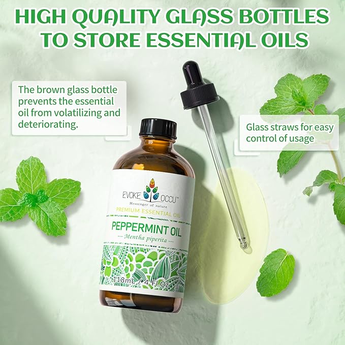 EVOKE OCCU Peppermint Oil 4 Fl Oz - for Spray Diffuser Aromatherapy Hair and Skin Care - Kitchen Garden Car - 100% Pure and Natural - Bloomnest