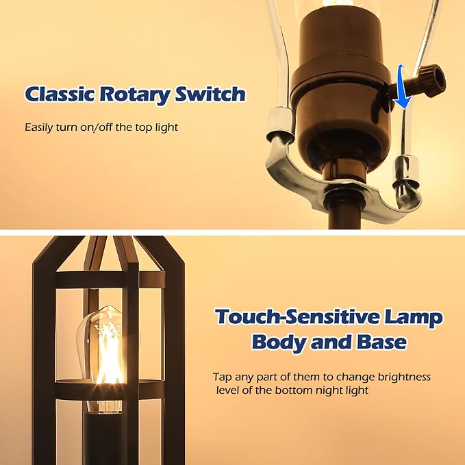 BesLowe 2-Light Farmhouse Rustic Touch Table Lamps Grey, 3-Way Dimmable Bedside Lamps with 2 USB Ports for Bedroom, End Table Lamps for Living Room with Gray Shades, 4 LED Bulbs Included, Set of 2 - Bloomnest