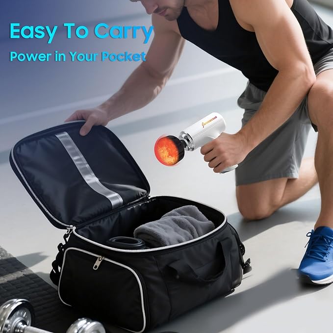 Massage Gun with Heat – Powerful Deep Tissue Massager, Handheld Mini Massage Gun for Full-Body Muscle Relief, Adjustable Speeds for Pain Relief & Recovery, Portable Muscle Massager for Home,Travel, - Bloomnest