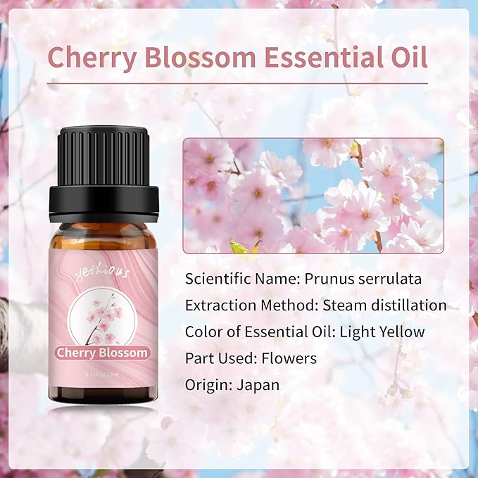 Yethious Cherry Blossom Essential Oil 10ML Set, Aromatherapy Oil for Diffuser, Fragrance, Soap Candle Making (2 Pack) - Bloomnest