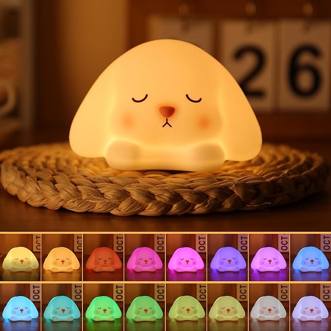 Tremdwoto Bunny Night Light for Kids - 16 Color Changing, Rechargeable Dimmable Nursery Lamp with 1/3 H Timer, Cute Animal Night Light for Baby Boys Girls, Kawaii Room Decor Gift - Bloomnest