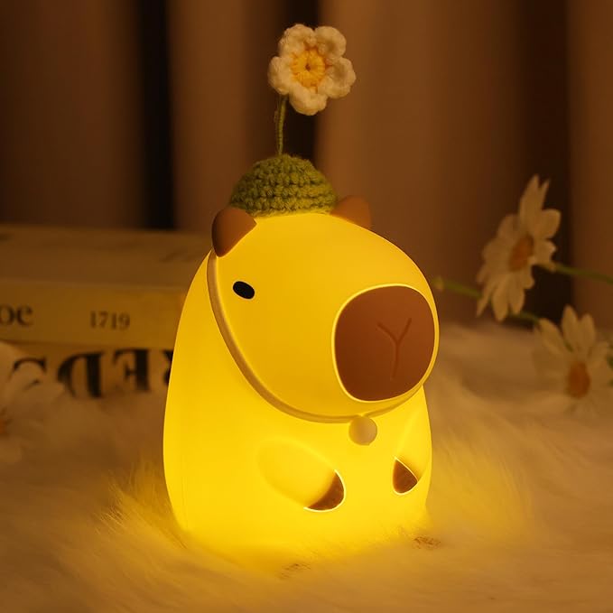 Attivolife Capybara Night Light for Kids, Cute Animal Soft Silicone LED Lamp with Dimmable and Timer, Portable Rechargeable Bedroom Bedside Table Decor, Birthday Christmas Gifts for Children Baby - Bloomnest