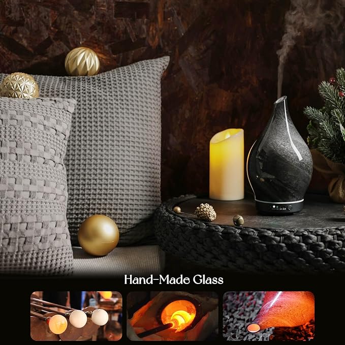 Porseme 150ml Essential Oil Diffuser Glass Color Changing Aroma Air Diffusers Aromatherapy Ultrasonic Cool Mist Humidifier 6 Running Hours Waterless Auto-Off for Sleeping Yoga Office Spa (Obsidian) - Bloomnest