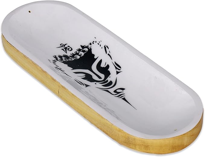 Bless-International Traditional-Handmade-Tray-Burner Wooden-Trat-Incense-Stick-Holder Ash-Catcher-Stand for-Aromatherapy-Meditation-Yoga (Black & White Buddha, 11x4x1.22 Inches) - Bloomnest