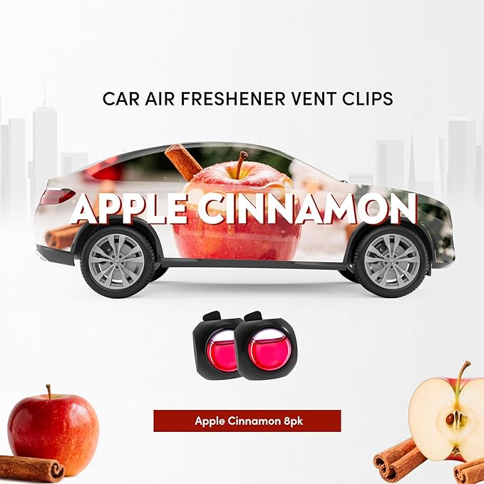 Car Air Freshener Vent Clips, 8 Pack, Provides Long-Lasting Scent, Up to 240 Days, Odor Eliminator (Apple Cinnamon) - Bloomnest