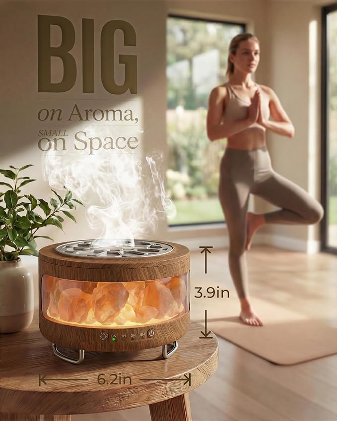Essential Oil Diffuser with Himalayan Salt Lamp, 350ml Ultrasonic Aromatherapy Humidifier, 7 Colors LED Light, Timer & Auto Shut-Off for Home Bedroom Office Spa Yoga Bloomnest