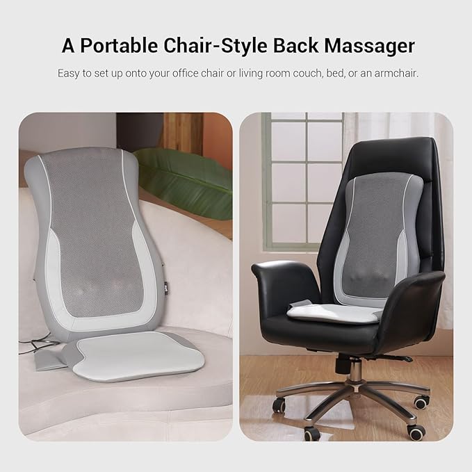Mynt Gray Back Massager for Chair with Heat for Deep Tissue, Mesh Shiatsu Massage Chair Pad with 4 Deep Kneading Nodes, Heated Back Massage with a Seat Cushion - Bloomnest