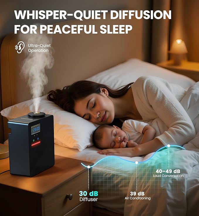 Waterless Essential Oil Diffuser 5000 Sq.Ft Coverage for Large Home, Hotel, or Office, 200ml Cold Air Scent Diffuser Machine with Bluetooth App Control, Quiet No-Heat HVAC Fragrance Diffuser - Bloomnest