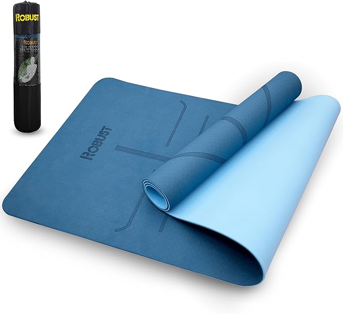 Robust Non-Slip Yoga Mat with Strap, 1/4" Thick TPE Eco-Friendly Workout Mat for Yoga with Position Lines and Texture Surface, Gym Mat for Women, Men, Pilates and Exercises Anti-Tear Sweat-Proof Exercise Mat - Bloomnest
