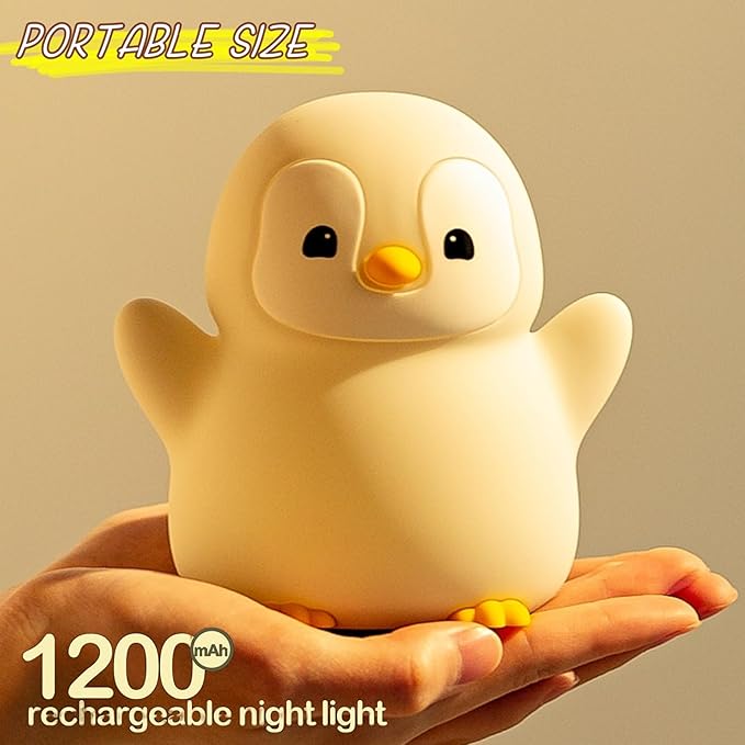 Cute Penguin Night Light, LED Squishy Xmas Penguin Lamp, Food Grade Silicone Dimmable Nightlight, Kids Gray Penguins Light, Rechargeable Light Up Penguins Gifts, Kids Room College Decor - Bloomnest