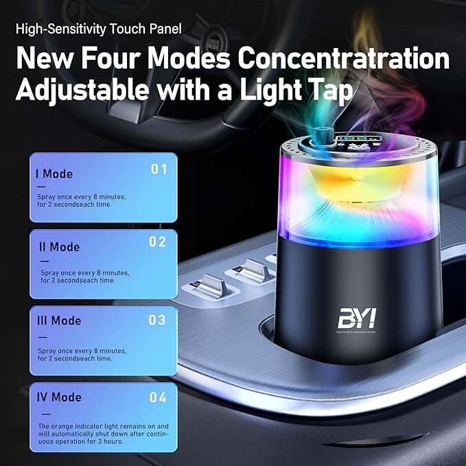 Smart Car Air Freshener with RGB Ambient Light, Galaxy Cloud Mist, Auto On/Off, Built-in Battery, Car Aroma Diffuser, Home, Office (4 Essential Oil Box), Long-Lasting Scent - Bloomnest