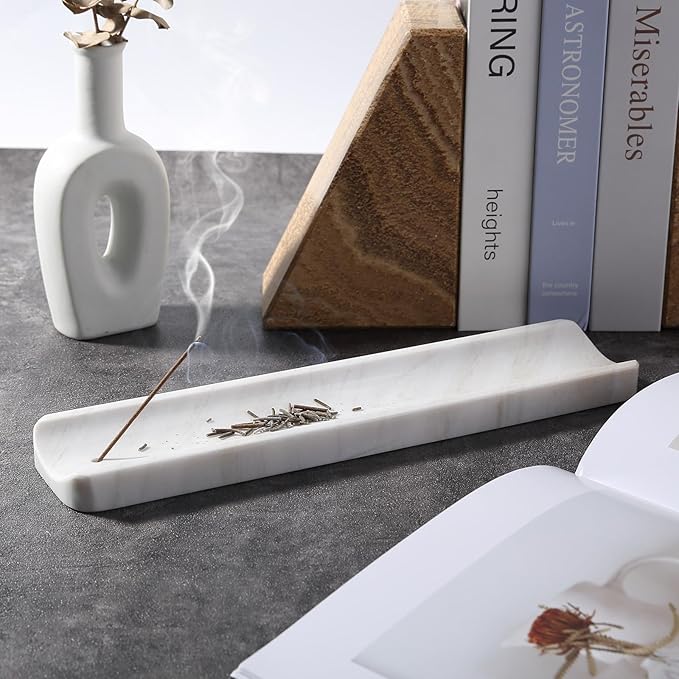 Koville Marble Incense Holder, Incense Holder for Sticks, Incense Sticks Holder Ash Catcher for Meditation Yoga SPA, Natural Stone Incense Burner, Home Table Decor (White) - Bloomnest
