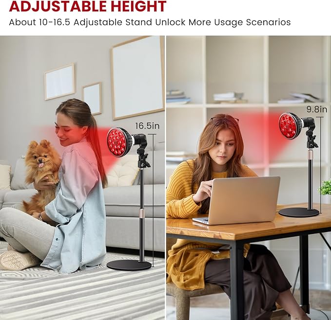 Wolezek Red Light Therapy Lamp - LED Face & Body Treatment, Adjustable Stand 10-16.5in, 18 LEDs 660nm & 850nm Combo WOLEZEKLED