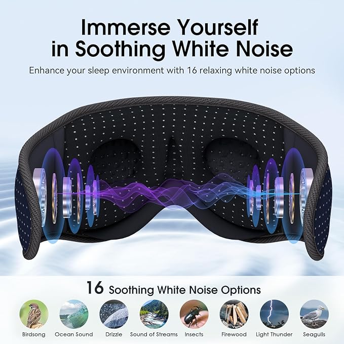 MUSICOZY White Noise Sleep Mask Headphones with 16 Soothing Sounds, Bluetooth Sleep Mask 3D Wireless Music Sleeping Headphones for Side Sleeper - Bloomnest