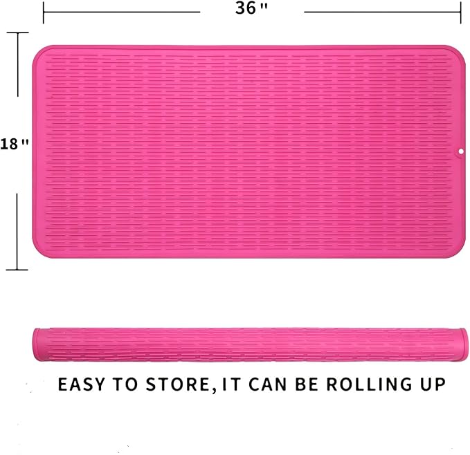 Silicone Dish Drying Mat for Multiple Usage,Easy clean,Eco-friendly,Heat-resistant Silicone Mat for Kitchen Counter or Sink,Refrigerator or Drawer Liner Rose 5XL 36inches x 18inches - Bloomnest