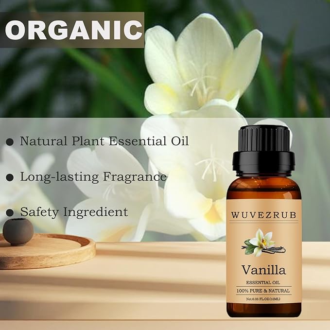 Vanilla Essential Oils 10ML, 100% Pure and Natural Essential Oil for Aromatherapy Diffuser - 0.33 Fl Oz/Vanilla WUVEZRUB