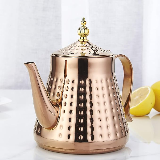 SANQIAHOME 1.2L(40oz) Stainless Steel Hammer Patterned Teapot With Removeable Infuser,Loose leaf cover,Copper - Bloomnest