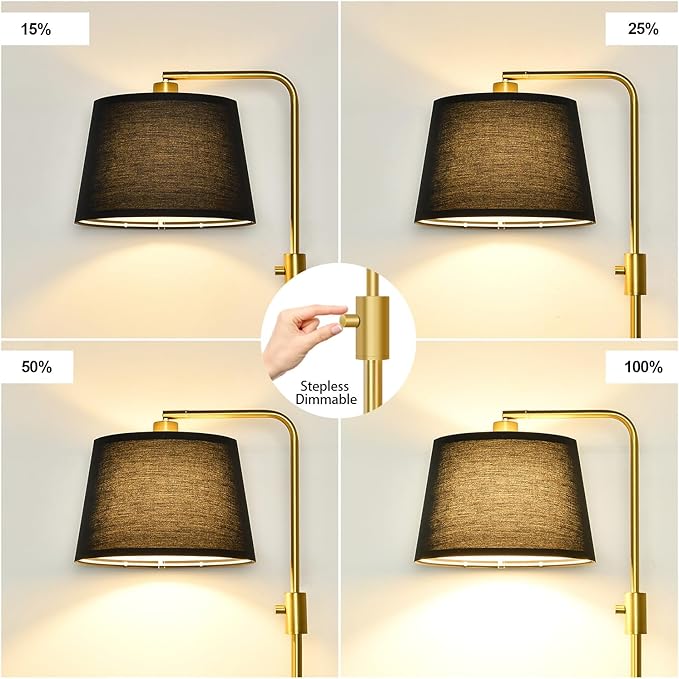 Nintiue Dimmable Gold Floor Lamp, 1000 LM LED Edison Bulb Included, Arc Floor Lamps for Living Room with Black Shade, Modern Standing Lamp Tall Lamps for Living Room Bedroom - Bloomnest