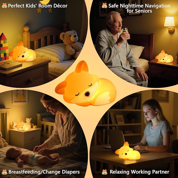Fox Night Light for Kids, Cute Lamp Xmas Fox Gifts, Squishy Rechargeable Dimmable Toy, LED Woodland Animal Nightlight, White Elephant Gift, Fall Room Décor, Silicone Touch Light Up Foxes - Bloomnest