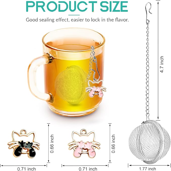 2pcs Tea Infuser,Loose Leaf Tea Steeper Tea Strainer with Cute Cat Charm Stainless Steel Tea Ball Tea Diffuser Tea Infusers for Loose Tea