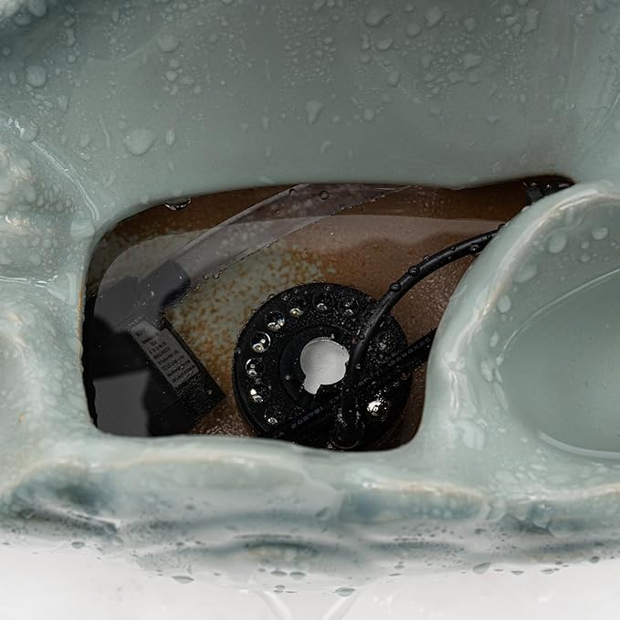 Waterfall Fountain with LED Light, Desktop Water Fountain with Mist Maker & Backflow Incense Burner, Green Ceramic Base with White Deer, Zen Indoor Fountain Decor for Home Office Desk