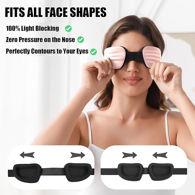 100% Blackout Sleep Eye Mask for Women Men, Zero Pressure Sleeping Mask - Sleep Mask for Cpap Users and Eyelash Friendly Night Blindfold, Adjustable Ultra Soft Comfortable for Dry Eye Mask - Bloomnest