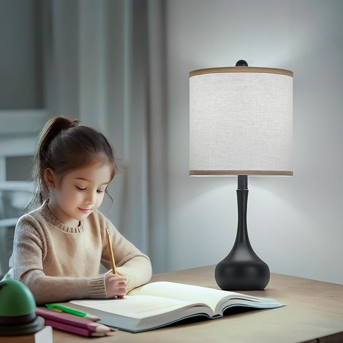 23" Modern Farmhouse Table Lamp Set of 2, Rustic Metal Bedside Lamps for Bedroom, Living Room, Office, Dorm - 3-Way Color Changing, Bulb Included, Home Decor - Bloomnest