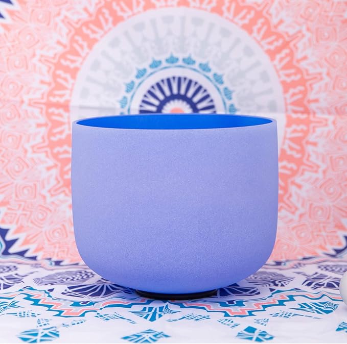 ENERGYSOUND 432Hz Perfect Pitch G Note Throat Chakra Blue Colored Frosted Quartz Crystal Singing Bowl 8 inch mallet & o-ring included - Bloomnest