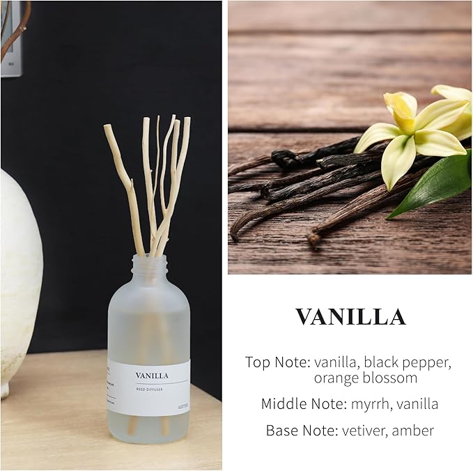 Vanilla Reed Diffuser, 7.4oz(220ml) Orange Blossom Black Pepper Amber Essential Oils, Air Freshener for Home with Willow Branches Decor, Long Lasting Fragrance for Bathroom, Office (1-Pack) AEETEEKHOMEFRAGRANCE