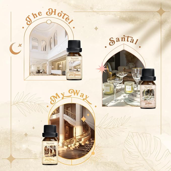 SALKING Hotel Diffuser Oils Gift Set, Hotel Scent Essential Oils for Diffuser, Luxury Fragrance Oil Set, Candle, Soap Making Scents, Santal, My Way, Day Dream, Secret Desires, White Tea - Bloomnest