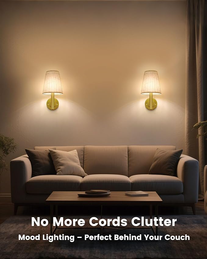 Rechargeable Wall Sconces Gold with Remote Control, 5200mAh Battery Operated Wall Lights, Wireless 16 Colors Timer & Dimmable Battery Wall Lamp for Bedroom, Living Room, Hallway - Bloomnest