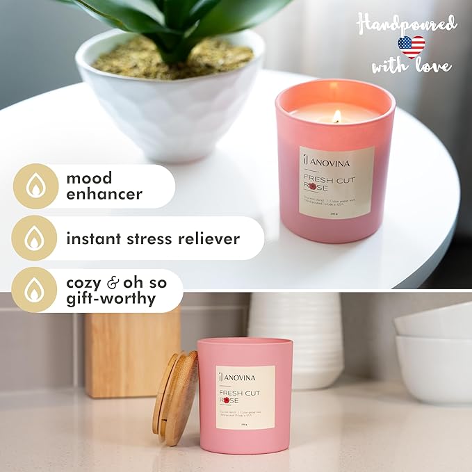 Anovina Rose Scented Candle – Long-Lasting Soy Wax Blend, – Non-Toxic Floral Candle for Home Décor & Relaxation – Aesthetic Gift for Women - Bloomnest
