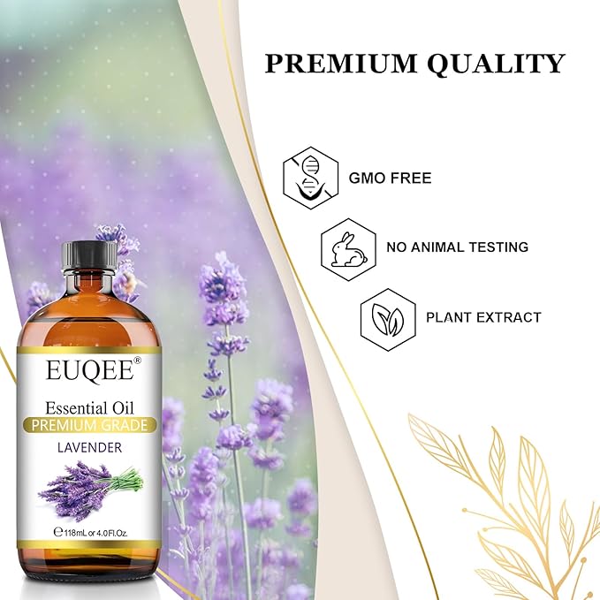 EUQEE Lavender Essential Oil 118mL Pure Lavender Oil Large Capacity Essential Oil with Glass Dropper for Diffuser, DIY Candle - 4Fl. Oz - Bloomnest