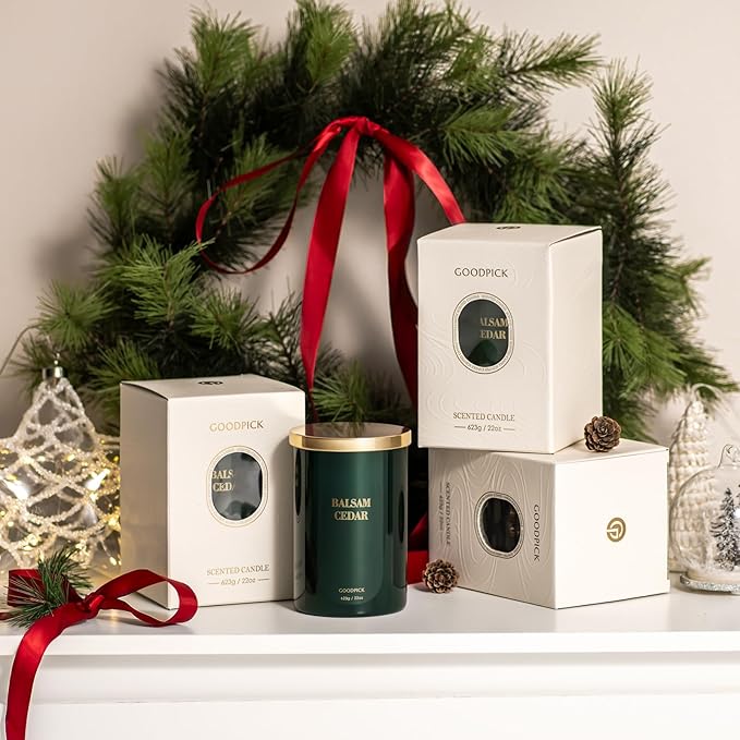 Goodpick Balsam Cedar Candle 22 oz, Pine Candles for Home Scented, Winter Candle for Classic Luxury Aromatherapy, Big Green Soy Candles, Large Jar Candle Gifts for Christmas, Birthday, Men, 2 Wicks - Bloomnest