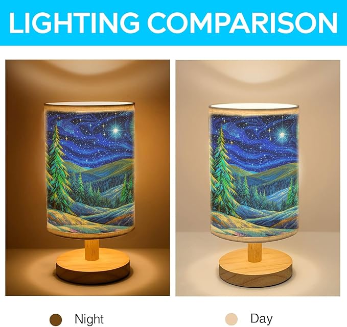 Evergreen Trees Christmas Table Lamp LED 3-Color Pressed Bedside for Merry Christmas, Evergreen Trees Christmas Shade Christmas Table Lamp with Wood Base for Bedroom Living Room Desk Office - Bloomnest
